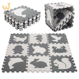 Mata edukacyjna dla dzieci piankowa puzzle szara 85 x 85 cm 9 elementów