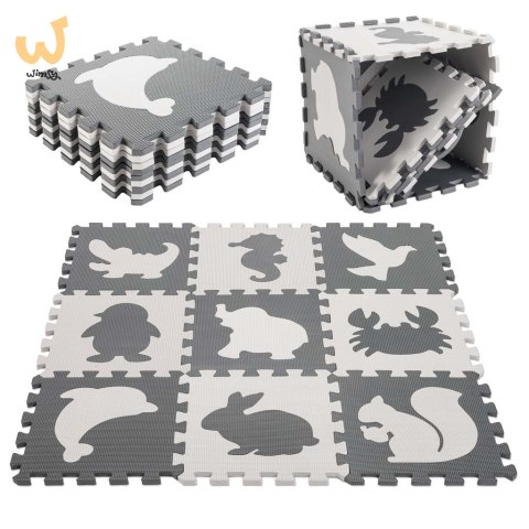 Mata edukacyjna dla dzieci piankowa puzzle szara 85 x 85 cm 9 elementów Mata edukacyjna dla dzieci piankowa puzzle szara 85 x 85 cm 9 elementów