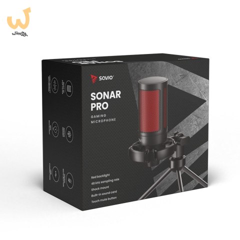 SAVIO MIKROFON GAMINGOWY NA TRÓJNOGU Z PODŚWIETLENIEM SONAR PRO 01, USB, KOSZYK ANTYWSTRZĄSOWY SAVIO MIKROFON GAMINGOWY NA TRÓJNOGU Z PODŚWIETLENIEM SONAR PRO 01, USB, KOSZYK ANTYWSTRZĄSOWY