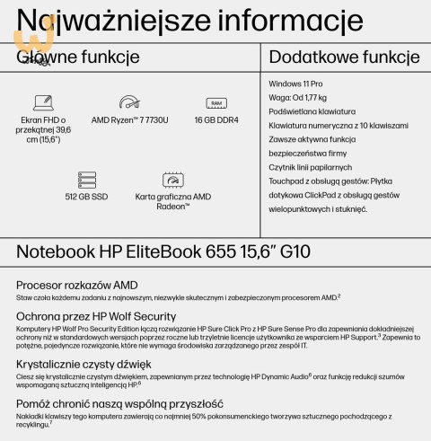HP EliteBook 655 G10 Ryzen 7 7730U 15.6"FHD 250nits 16GB DDR4 SSD512 RX Vega 8 W11Pro 3Y OnSite HP EliteBook 655 G10 Ryzen 7 7730U 15.6"FHD 250nits 16GB DDR4 SSD512 RX Vega 8 W11Pro 3Y OnSite