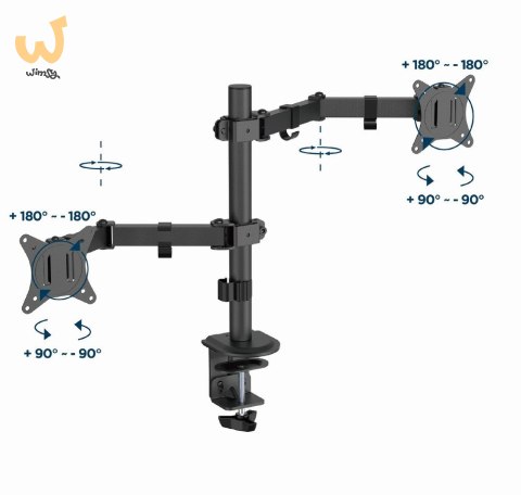 GEMBIRD BIURKOWE REGULOWANE RAMIĘ/UCHWYT NA 2 MONITORY 17-32, VESA 100X100MM, DO 9 KG GEMBIRD BIURKOWE REGULOWANE RAMIĘ/UCHWYT NA 2 MONITORY 17-32, VESA 100X100MM, DO 9 KG