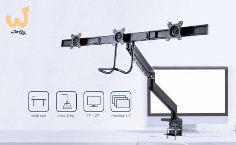 GEMBIRD BIURKOWE REGULOWANE RAMIĘ/UCHWYT NA 3 MONITORY 17-27, VESA 100X100MM, DO 6 KG GEMBIRD BIURKOWE REGULOWANE RAMIĘ/UCHWYT NA 3 MONITORY 17-27, VESA 100X100MM, DO 6 KG