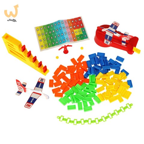 Gra edukacyjna domino klocki wyrzutnia samolot ze schodami i kulą zestaw Gra edukacyjna domino klocki wyrzutnia samolot ze schodami i kulą zestaw