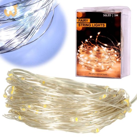 Lampki LED druciki dekoracyjne świąteczne choinkowe 5m 50LED zimny biały Lampki LED druciki dekoracyjne świąteczne choinkowe 5m 50LED zimny biały