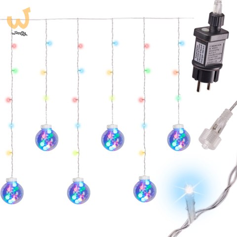 Lampki LED kurtyna kule wiszące świąteczne choinkowe 3m 108LED multikolor ze złączem 8 trybów świecenia