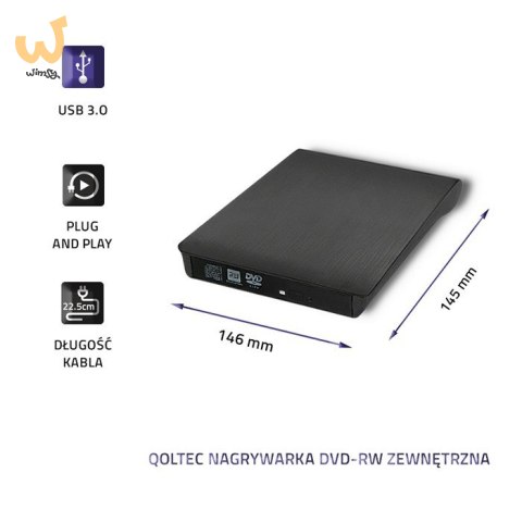 QOLTEC NAGRYWARKA DVD-RW ZEWNĘTRZNA | USB 3.0 | CZARNA QOLTEC NAGRYWARKA DVD-RW ZEWNĘTRZNA | USB 3.0 | CZARNA