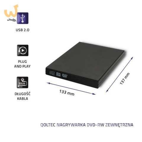 QOLTEC NAGRYWARKA DVD-RW ZEWNĘTRZNA | USB 2.0 | CZARNA QOLTEC NAGRYWARKA DVD-RW ZEWNĘTRZNA | USB 2.0 | CZARNA