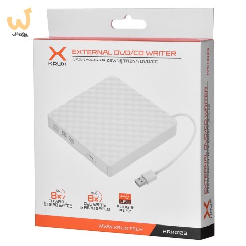 Zewnętrzny napęd optyczny DVD KRUX BIAŁY Zewnętrzny napęd optyczny DVD KRUX BIAŁY