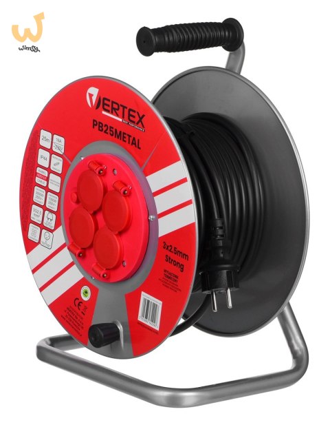 Przedłużacz elektryczny bębnowy 25M VERTEX 3x2,5mm PB25METAL czarny Przedłużacz elektryczny bębnowy 25M VERTEX 3x2,5mm PB25METAL czarny