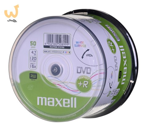 MAXELL Płyta DVD+R 4,7GB, 50 szt. w opakowaniu cake (szpindel). Prędkość zapisu 16X, 120 min. Płyty do nadruku atramentowego. Pr MAXELL Płyta DVD+R 4,7GB, 50 szt. w opakowaniu cake (szpindel). Prędkość zapisu 16X, 120 min. Płyty do nadruku atramentowego. Pr