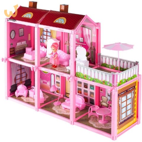 Domek dla lalek Villa lalka mebelki zestaw różowy 44cm Domek dla lalek Villa lalka mebelki zestaw różowy 44cm