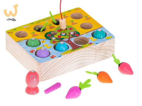 Gra drewniana montessori łowienie rybek marchewki robaczki Gra drewniana montessori łowienie rybek marchewki robaczki