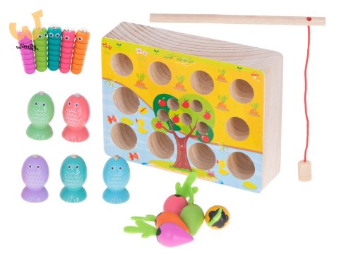 Gra drewniana montessori łowienie rybek marchewki robaczki Gra drewniana montessori łowienie rybek marchewki robaczki