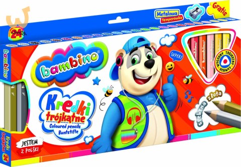 Kredki ołówkowe trójkątne grube Bambino 24 kolory temperówka Kredki ołówkowe trójkątne grube Bambino 24 kolory temperówka