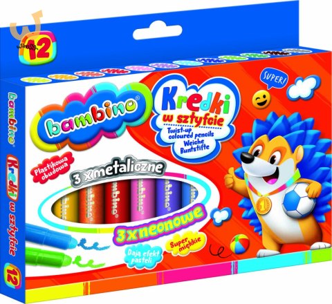 Kredki w sztyfcie wykręcane Bambino 12 kolorów Kredki w sztyfcie wykręcane Bambino 12 kolorów