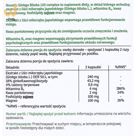 Novativ Ginkgo Biloba 120 Complex 60 kapsułek Novativ Ginkgo Biloba 120 Complex 60 kapsułek