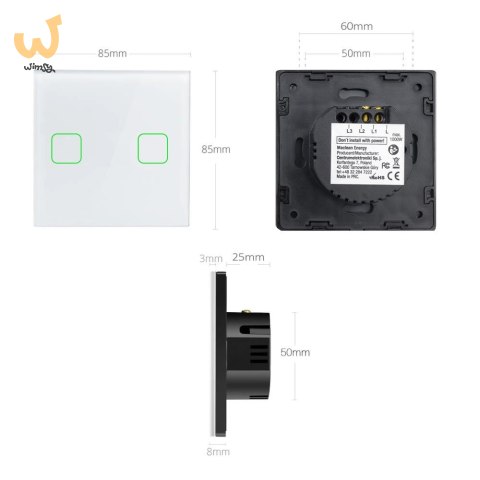 MACLEAN DOTYKOWY WŁĄCZNIK ŚWIATŁA, PODWÓJNY, SZKLANY, BIAŁY Z KWADRATOWYM PRZYCISKIEM WYMIARY 86X86MM MCE703W MACLEAN DOTYKOWY WŁĄCZNIK ŚWIATŁA, PODWÓJNY, SZKLANY, BIAŁY Z KWADRATOWYM PRZYCISKIEM WYMIARY 86X86MM MCE703W