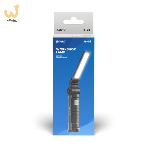 SAVIO LAMPA WARSZTATOWA AKUMULATOROWA COB LED 3W, USB, 150 LM, SKŁADANA, Z MAGNESEM, FL-03 SAVIO LAMPA WARSZTATOWA AKUMULATOROWA COB LED 3W, USB, 150 LM, SKŁADANA, Z MAGNESEM, FL-03