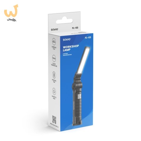 SAVIO LAMPA WARSZTATOWA AKUMULATOROWA COB LED 3W, USB, 150 LM, SKŁADANA, Z MAGNESEM, FL-03 SAVIO LAMPA WARSZTATOWA AKUMULATOROWA COB LED 3W, USB, 150 LM, SKŁADANA, Z MAGNESEM, FL-03