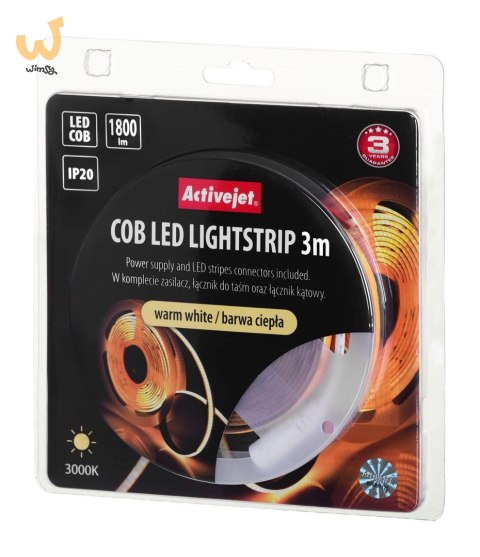 Taśma LED COB 3m z zasilaczem barwa ciepła IP20 Taśma LED COB 3m z zasilaczem barwa ciepła IP20