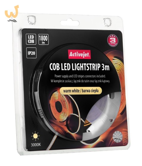 Taśma LED COB 3m z zasilaczem barwa ciepła IP20 Taśma LED COB 3m z zasilaczem barwa ciepła IP20