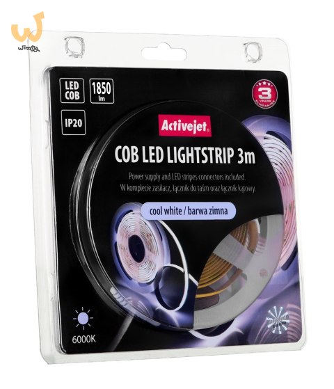 Taśma LED COB 3m z zasilaczem barwa zimna IP20 Taśma LED COB 3m z zasilaczem barwa zimna IP20