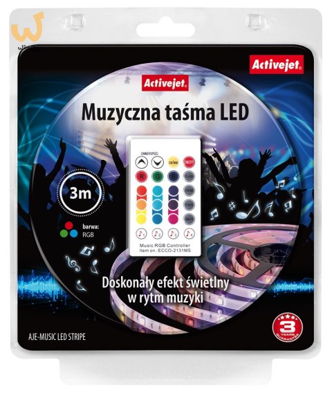 Taśma muzyczna LED Activejet AJE-LED Music Stripe (180 lm; RGB - Multikolor; 3m; 7 W; IP65) Taśma muzyczna LED Activejet AJE-LED Music Stripe (180 lm; RGB - Multikolor; 3m; 7 W; IP65)