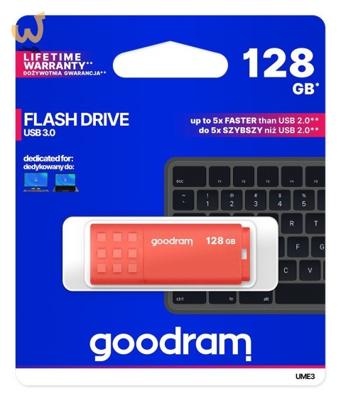 GOODRAM FLASHDRIVE 128GB UME3 USB 3.0 ORANGE GOODRAM FLASHDRIVE 128GB UME3 USB 3.0 ORANGE
