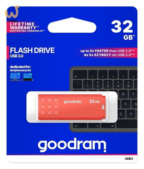 Pendrive GoodRam UME3 UME3-0320O0R11 (32GB; USB 3.0; kolor pomarańczowy) Pendrive GoodRam UME3 UME3-0320O0R11 (32GB; USB 3.0; kolor pomarańczowy)