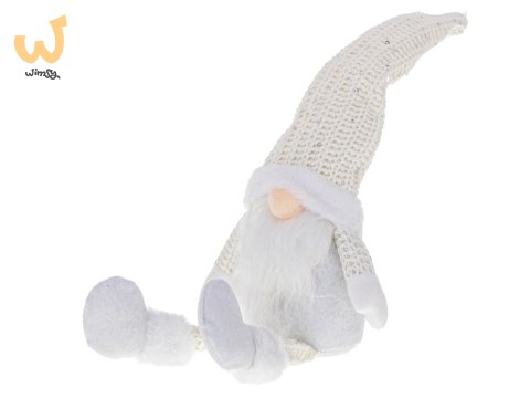 Krasnal skrzat świąteczny z brodą biały 47cm Krasnal skrzat świąteczny z brodą biały 47cm
