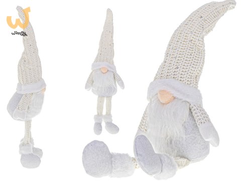 Krasnal skrzat świąteczny z brodą biały 47cm Krasnal skrzat świąteczny z brodą biały 47cm