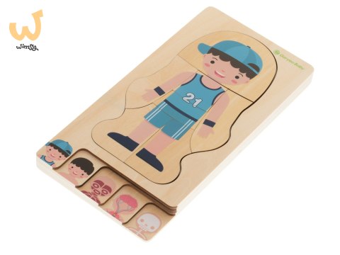 Puzzle drewniane warstwowe budowa ciała montessori chłopiec Puzzle drewniane warstwowe budowa ciała montessori chłopiec