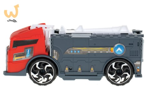 TIR laweta ciężarówka samochód transporter naczepa 2w1 parking resoraki straż pożarna 2 auta czerwone TIR laweta ciężarówka samochód transporter naczepa 2w1 parking resoraki straż pożarna 2 auta czerwone