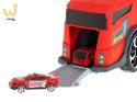 TIR laweta ciężarówka samochód transporter naczepa 2w1 parking resoraki straż pożarna 2 auta czerwone