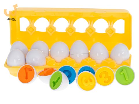Układanka edukacyjna sorter dopasuj kształty cyferki jajka 12 sztuk Układanka edukacyjna sorter dopasuj kształty cyferki jajka 12 sztuk