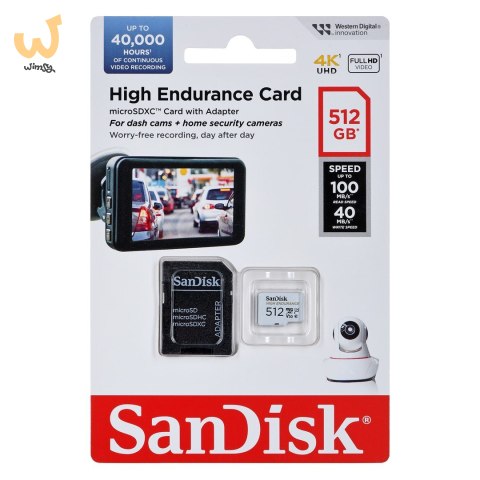 KARTA PAMIĘCI SANDISK HIGH ENDURANCE (rejestratory i monitoring) microSDXC 512GB V30 z adapterem KARTA PAMIĘCI SANDISK HIGH ENDURANCE (rejestratory i monitoring) microSDXC 512GB V30 z adapterem