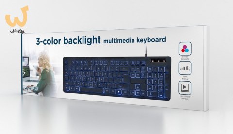 GEMBIRD KLAWIATURA MULTIMEDIALNA Z TRÓJKOLOROWYM PODŚWIETLENIEM USB, US LAYOUT, CZARNA GEMBIRD KLAWIATURA MULTIMEDIALNA Z TRÓJKOLOROWYM PODŚWIETLENIEM USB, US LAYOUT, CZARNA