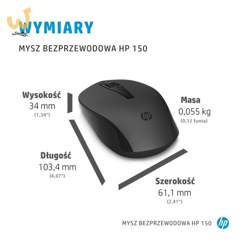 Mysz HP 150 Wireless Mouse bezprzewodowa czarna 2S9L1AA Mysz HP 150 Wireless Mouse bezprzewodowa czarna 2S9L1AA