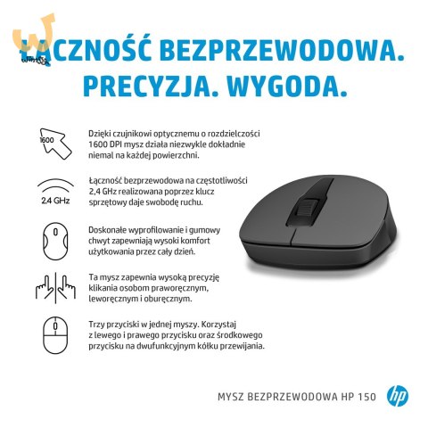 Mysz HP 150 Wireless Mouse bezprzewodowa czarna 2S9L1AA Mysz HP 150 Wireless Mouse bezprzewodowa czarna 2S9L1AA