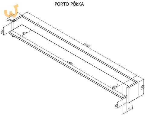 Półka PORTO 150x18x16,5 dąb/czarny Półka PORTO 150x18x16,5 dąb/czarny
