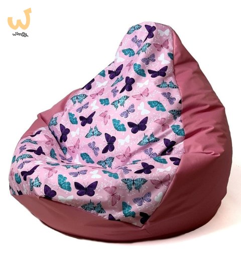 Pufa worek sako GRUSZA DRUK ciemny róż-motyle XL 130x90 Pufa worek sako GRUSZA DRUK ciemny róż-motyle XL 130x90