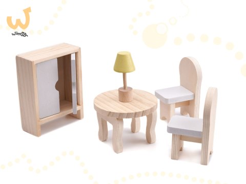 Domek dla lalek drewniany mebelki 70cm szary Domek dla lalek drewniany mebelki 70cm szary