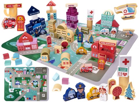 Klocki drewniane edukacyjne miasto puzzle 100el. Klocki drewniane edukacyjne miasto puzzle 100el.