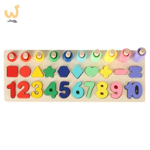 Liczydło drewniane sorter cyfry montessori 3w1 13x36cm Liczydło drewniane sorter cyfry montessori 3w1 13x36cm