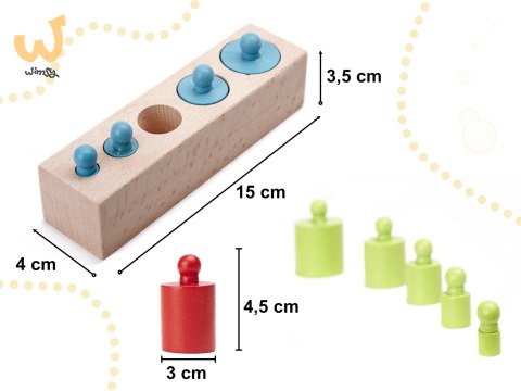 Odważniki cylindry drewniane montessori kolorowe Odważniki cylindry drewniane montessori kolorowe