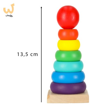 Wieża piramida piramidka drewniana do układania sorter kolorowy tęczowy 13cm Wieża piramida piramidka drewniana do układania sorter kolorowy tęczowy 13cm