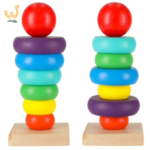 Wieża piramida piramidka drewniana do układania sorter kolorowy tęczowy 13cm Wieża piramida piramidka drewniana do układania sorter kolorowy tęczowy 13cm