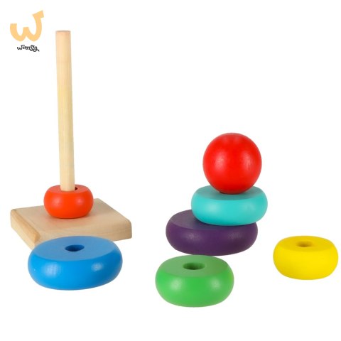 Wieża piramida piramidka drewniana do układania sorter kolorowy tęczowy 13cm Wieża piramida piramidka drewniana do układania sorter kolorowy tęczowy 13cm
