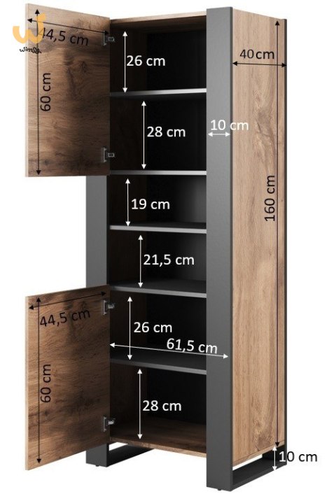 Regał WOOD 65x40x170 dąb wotan + antracyt Regał WOOD 65x40x170 dąb wotan + antracyt