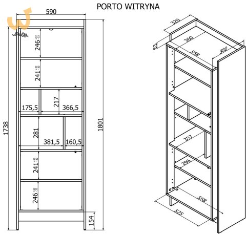 Witryna PORTO 59x38x180 dąb/czarny Witryna PORTO 59x38x180 dąb/czarny